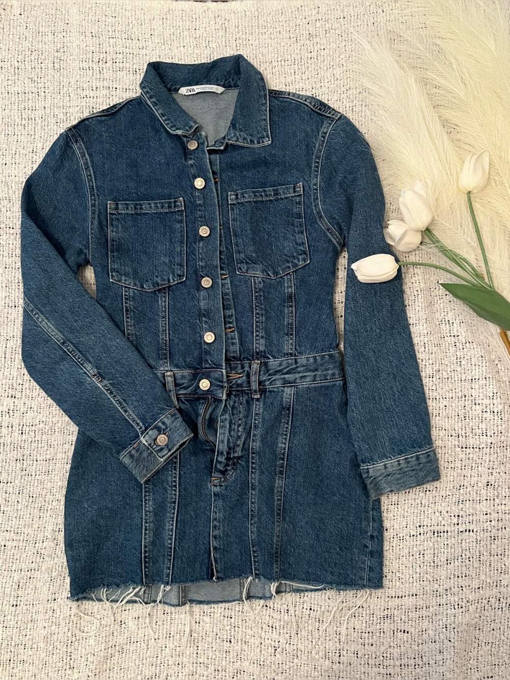 Zara Dark Blue denim short dress Women's